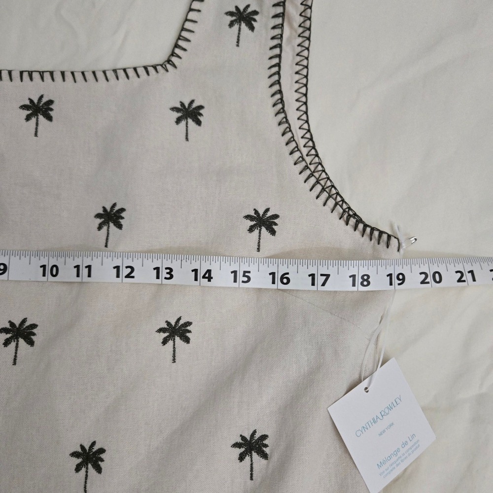 Cynthia Rowley Palm Tree Embroidered Linen Blend Dress Womens Medium Cream NEW - Picture 9 of 11